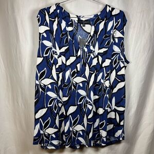 Fred David Women's Sleeveless Blouse 3X Blue White Floral Resort Beach Office